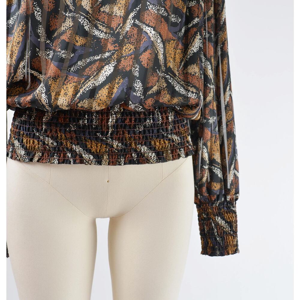 Vintage 80s Abstract Sheer Blouse Black And Brown… - image 4